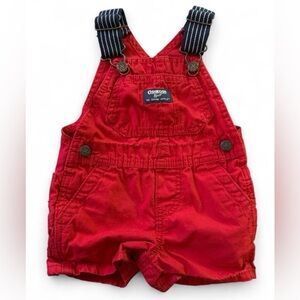 OshKosh B’gosh Red Baby Shortalls Overalls 6M Classic Striped Strap EUC